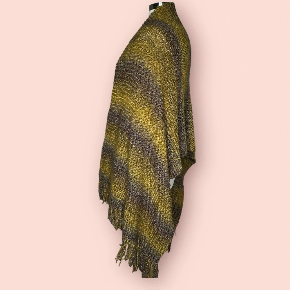Vintage Knit Long Fringe Shawl Scarf | Boho Wrap